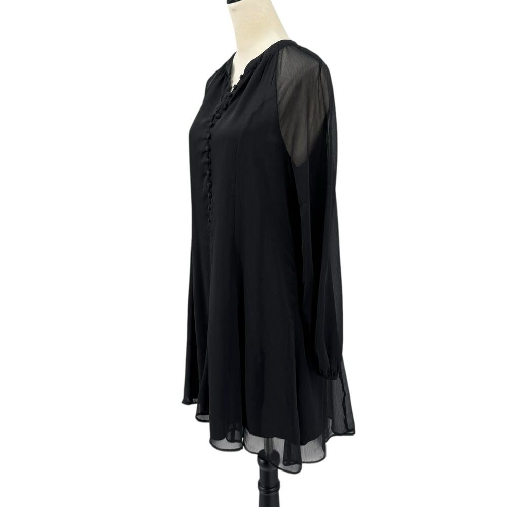 Joie Black Sheer Chiffon Long Balloon Sleeve Detailed Button Mini Party Dress - Picture 4 of 14
